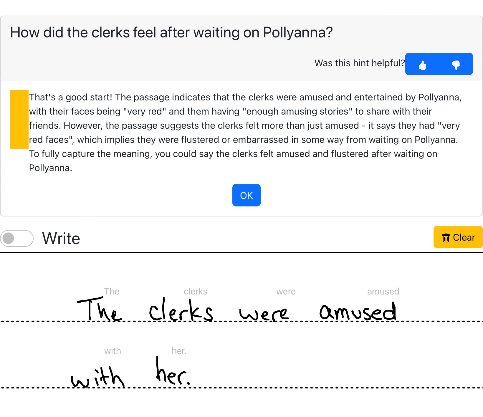 reading comprehension screenshot