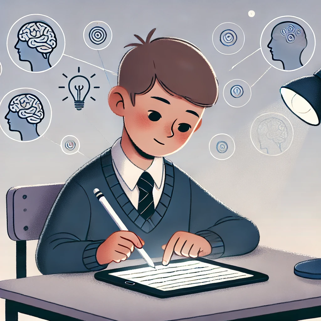 male student writing on an ipad